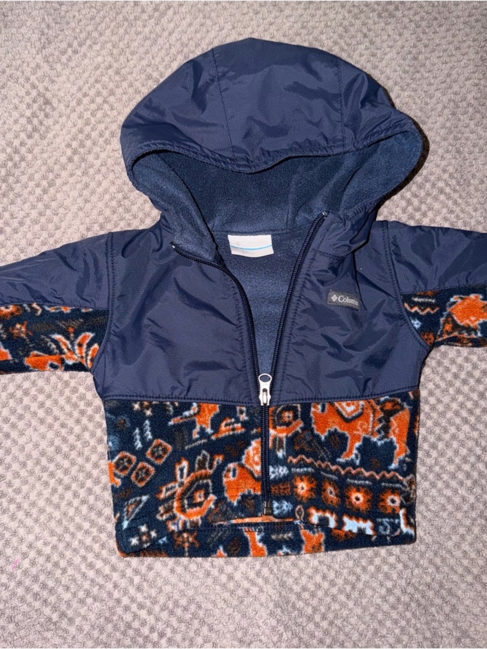 Columbia Navy & Orange Fleece lined full Zip Hoodie 6-12 months